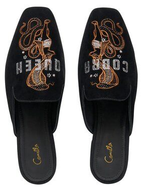 Camilla Cobra Queen Square Toe Slipper Shoes Solid Black Size 36 Size 5.5-6‎
